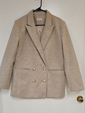 LOFT Beige Double-Breasted Blazer with Gold Buttons